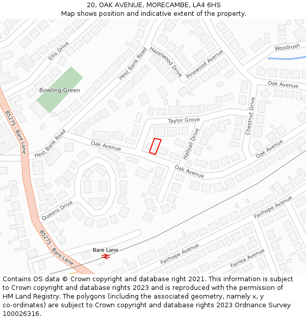 20, OAK AVENUE, MORECAMBE, LA4 6HS: Location map and indicative extent of plot