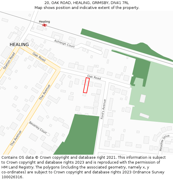 20, OAK ROAD, HEALING, GRIMSBY, DN41 7RL: Location map and indicative extent of plot