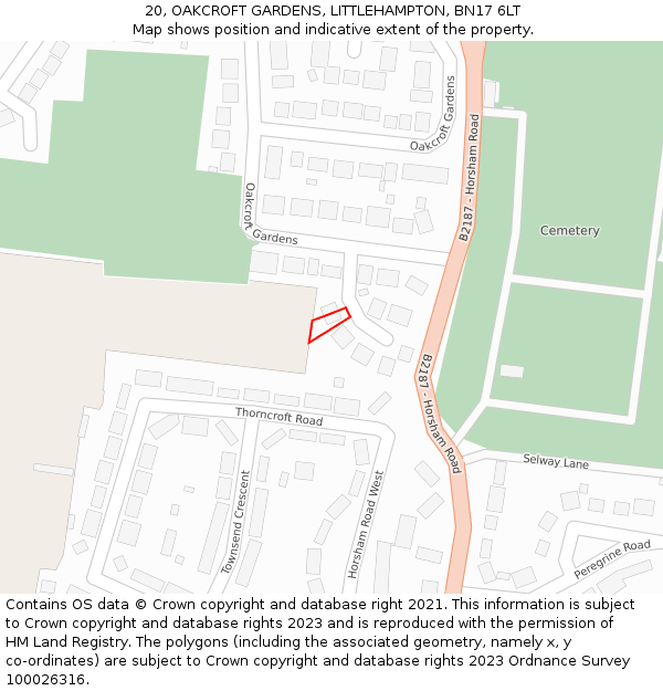 20, OAKCROFT GARDENS, LITTLEHAMPTON, BN17 6LT: Location map and indicative extent of plot