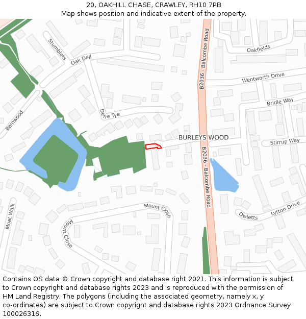 20, OAKHILL CHASE, CRAWLEY, RH10 7PB: Location map and indicative extent of plot