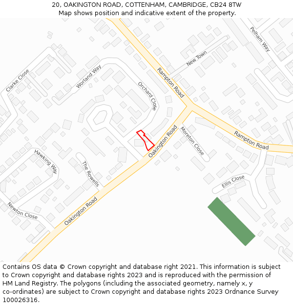 20, OAKINGTON ROAD, COTTENHAM, CAMBRIDGE, CB24 8TW: Location map and indicative extent of plot