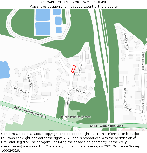 20, OAKLEIGH RISE, NORTHWICH, CW8 4XE: Location map and indicative extent of plot