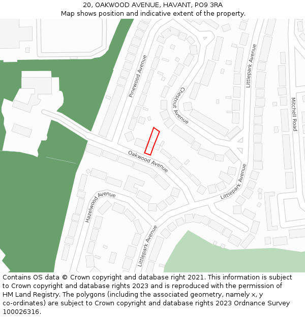 20, OAKWOOD AVENUE, HAVANT, PO9 3RA: Location map and indicative extent of plot