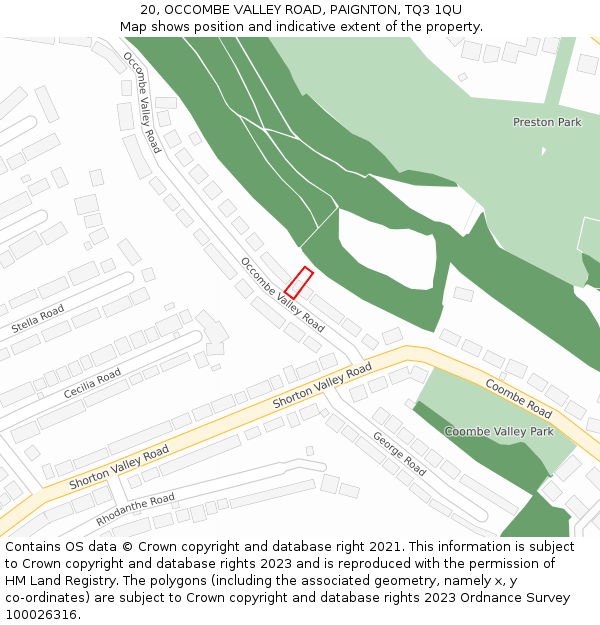 20, OCCOMBE VALLEY ROAD, PAIGNTON, TQ3 1QU: Location map and indicative extent of plot