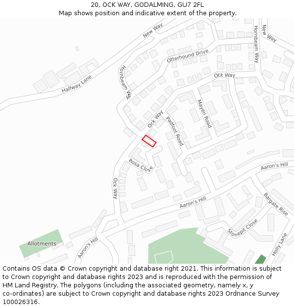 20, OCK WAY, GODALMING, GU7 2FL: Location map and indicative extent of plot
