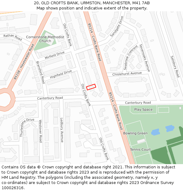 20, OLD CROFTS BANK, URMSTON, MANCHESTER, M41 7AB: Location map and indicative extent of plot