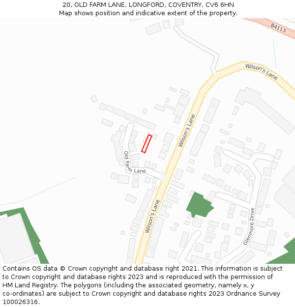 20, OLD FARM LANE, LONGFORD, COVENTRY, CV6 6HN: Location map and indicative extent of plot