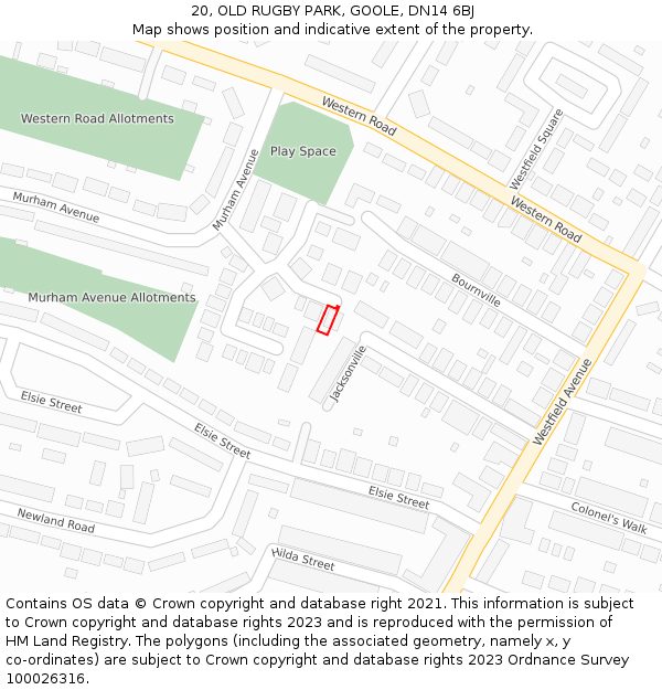 20, OLD RUGBY PARK, GOOLE, DN14 6BJ: Location map and indicative extent of plot