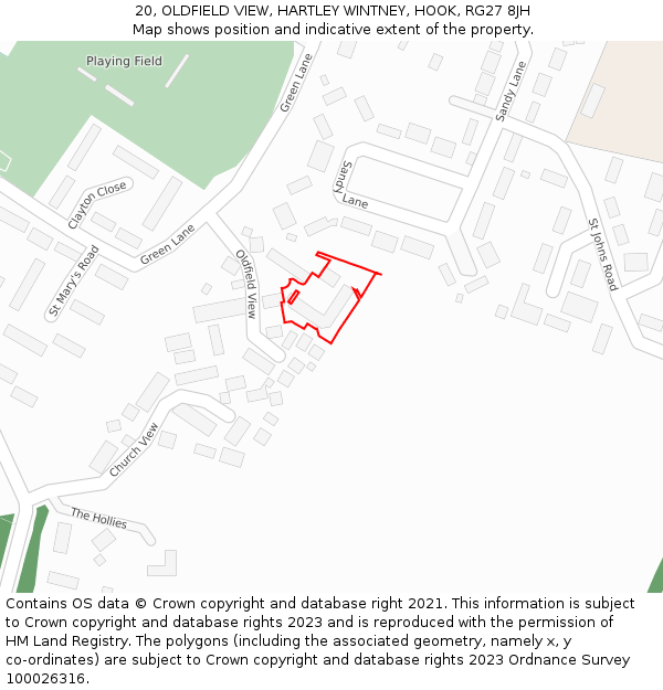 20, OLDFIELD VIEW, HARTLEY WINTNEY, HOOK, RG27 8JH: Location map and indicative extent of plot