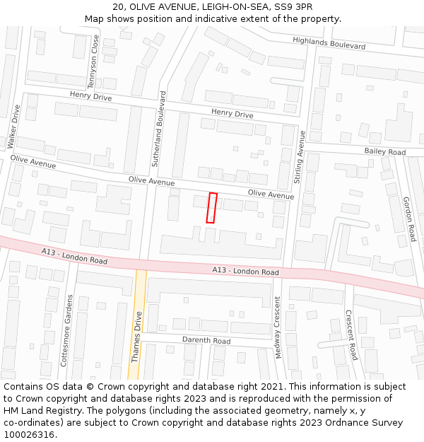 20, OLIVE AVENUE, LEIGH-ON-SEA, SS9 3PR: Location map and indicative extent of plot