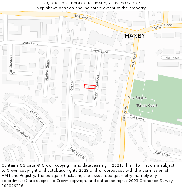 20, ORCHARD PADDOCK, HAXBY, YORK, YO32 3DP: Location map and indicative extent of plot