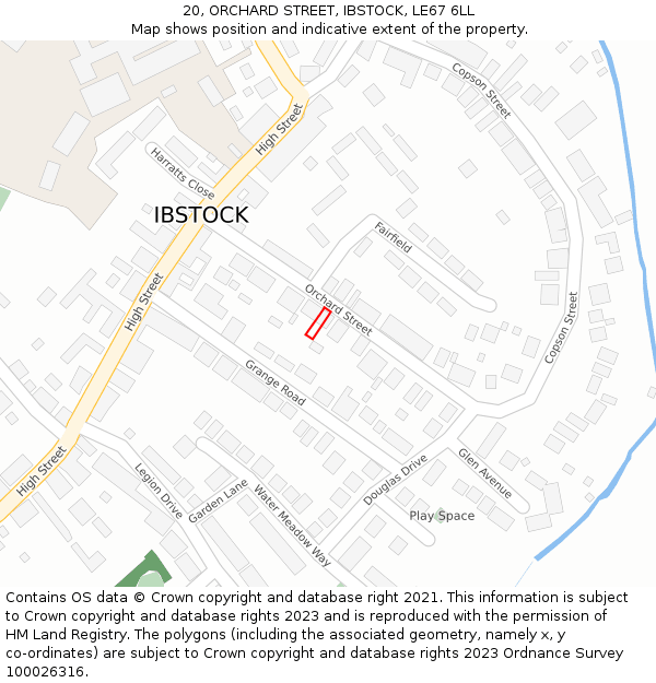 20, ORCHARD STREET, IBSTOCK, LE67 6LL: Location map and indicative extent of plot