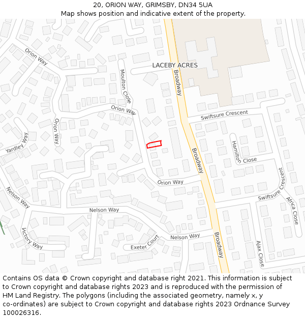 20, ORION WAY, GRIMSBY, DN34 5UA: Location map and indicative extent of plot