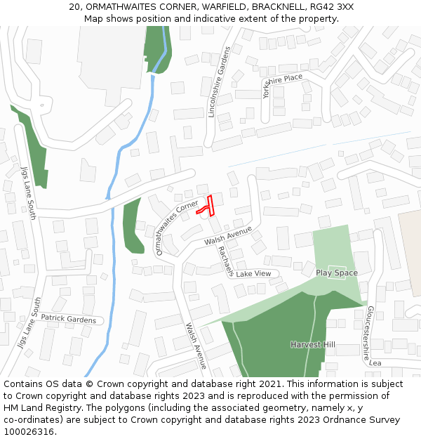 20, ORMATHWAITES CORNER, WARFIELD, BRACKNELL, RG42 3XX: Location map and indicative extent of plot