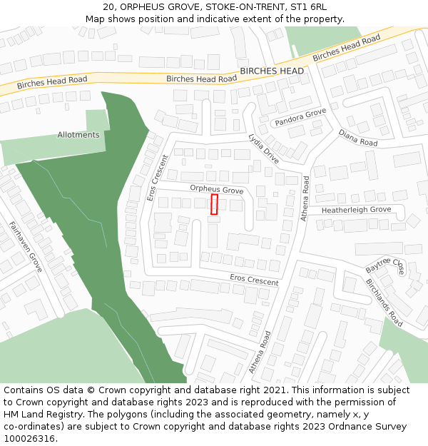 20, ORPHEUS GROVE, STOKE-ON-TRENT, ST1 6RL: Location map and indicative extent of plot