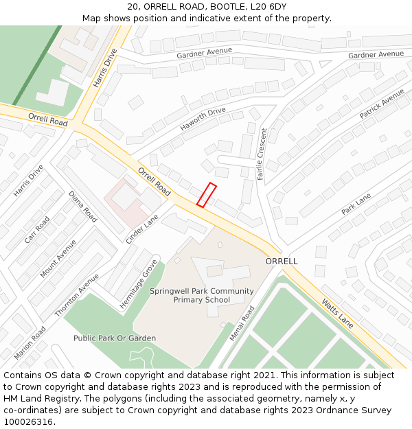 20, ORRELL ROAD, BOOTLE, L20 6DY: Location map and indicative extent of plot