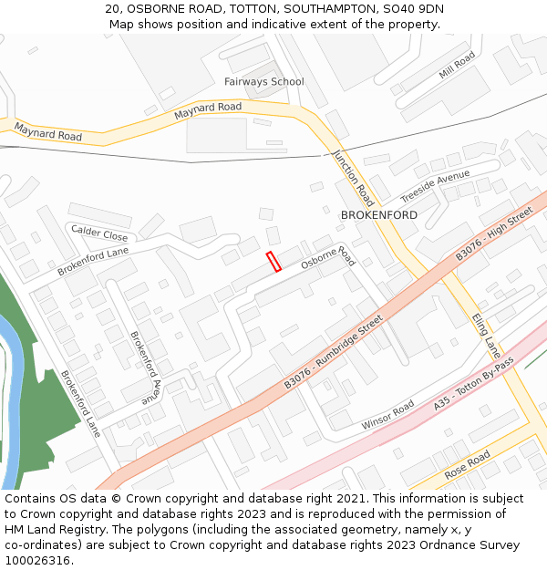 20, OSBORNE ROAD, TOTTON, SOUTHAMPTON, SO40 9DN: Location map and indicative extent of plot