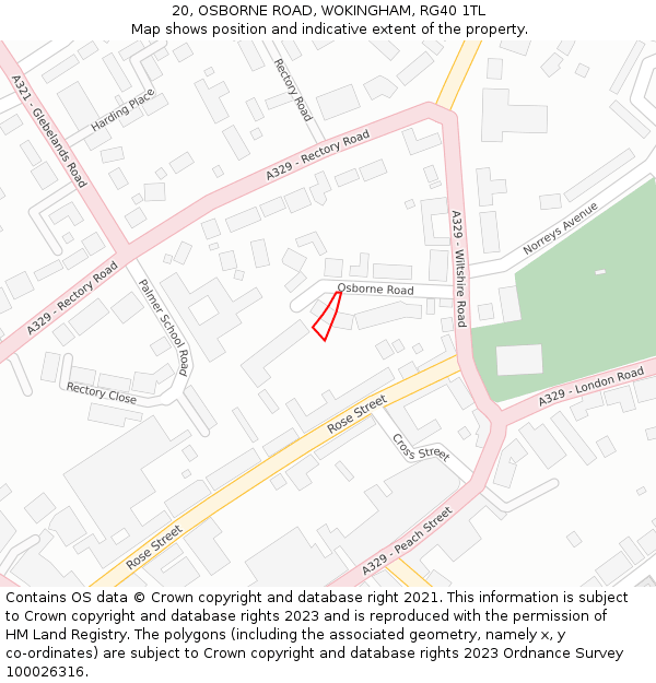 20, OSBORNE ROAD, WOKINGHAM, RG40 1TL: Location map and indicative extent of plot