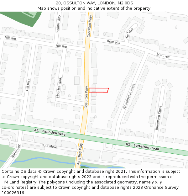 20, OSSULTON WAY, LONDON, N2 0DS: Location map and indicative extent of plot