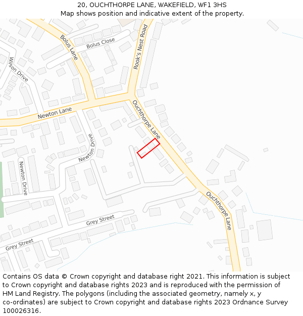 20, OUCHTHORPE LANE, WAKEFIELD, WF1 3HS: Location map and indicative extent of plot