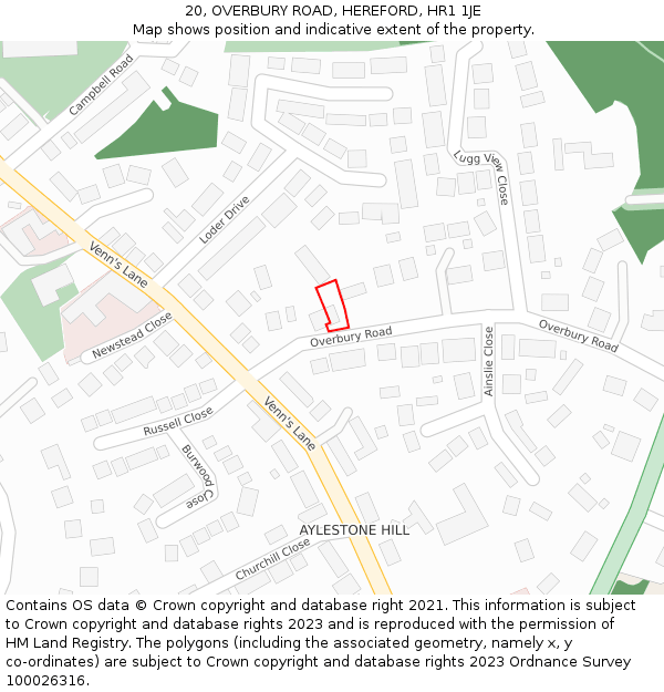 20, OVERBURY ROAD, HEREFORD, HR1 1JE: Location map and indicative extent of plot