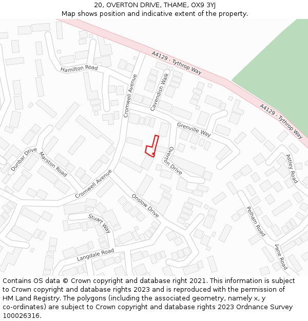 20, OVERTON DRIVE, THAME, OX9 3YJ: Location map and indicative extent of plot