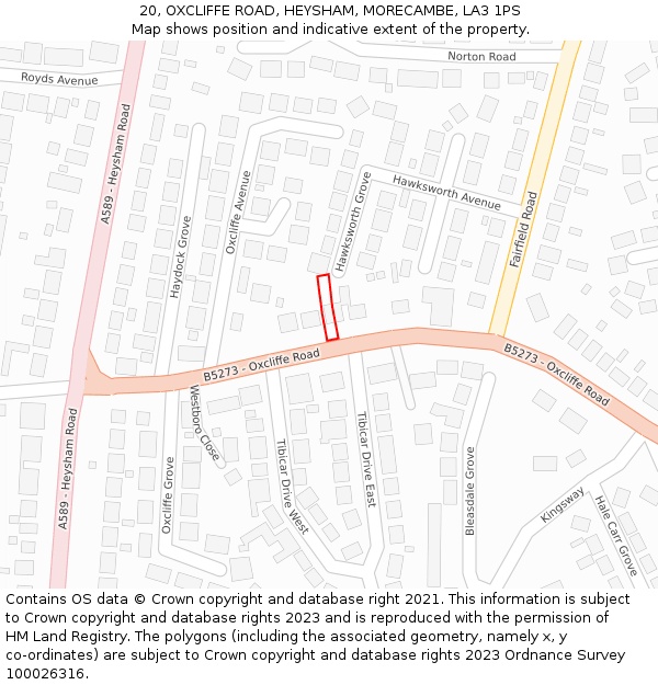 20, OXCLIFFE ROAD, HEYSHAM, MORECAMBE, LA3 1PS: Location map and indicative extent of plot