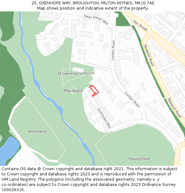 20, OXENHOPE WAY, BROUGHTON, MILTON KEYNES, MK10 7AE: Location map and indicative extent of plot