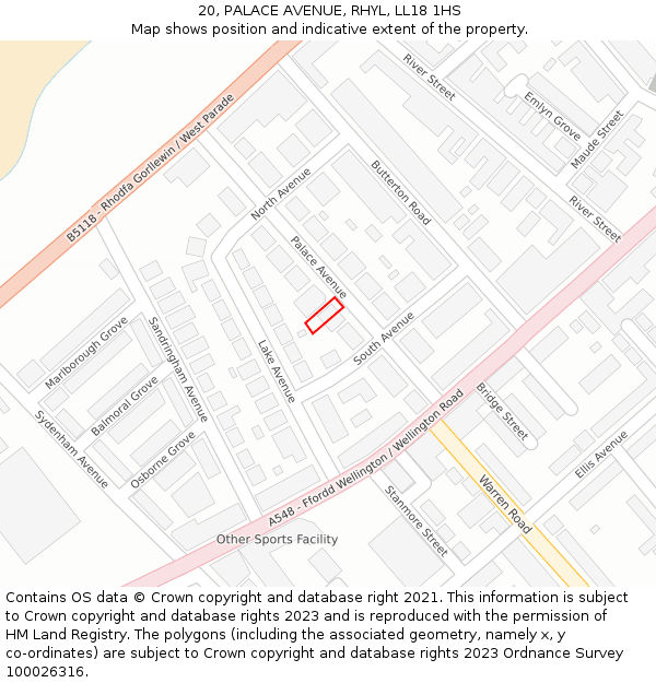 20, PALACE AVENUE, RHYL, LL18 1HS: Location map and indicative extent of plot