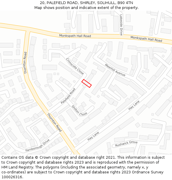 20, PALEFIELD ROAD, SHIRLEY, SOLIHULL, B90 4TN: Location map and indicative extent of plot