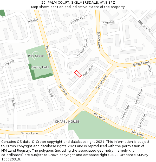 20, PALM COURT, SKELMERSDALE, WN8 8PZ: Location map and indicative extent of plot