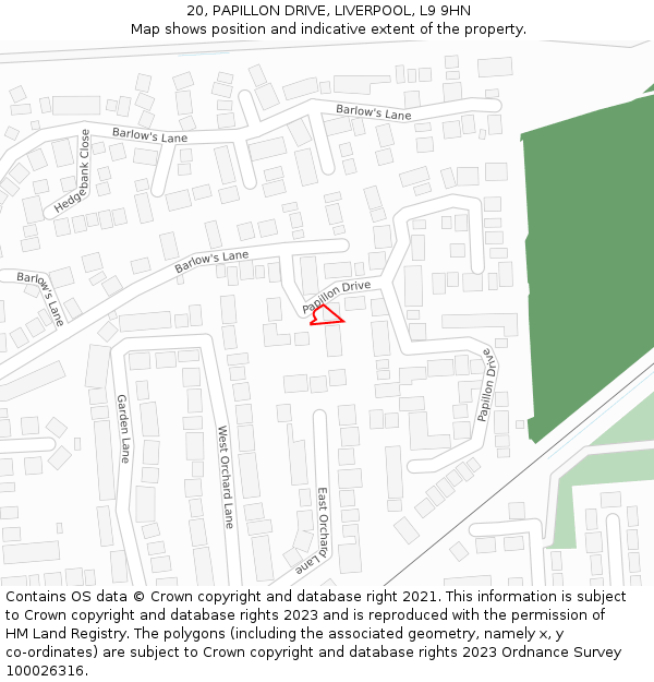 20, PAPILLON DRIVE, LIVERPOOL, L9 9HN: Location map and indicative extent of plot