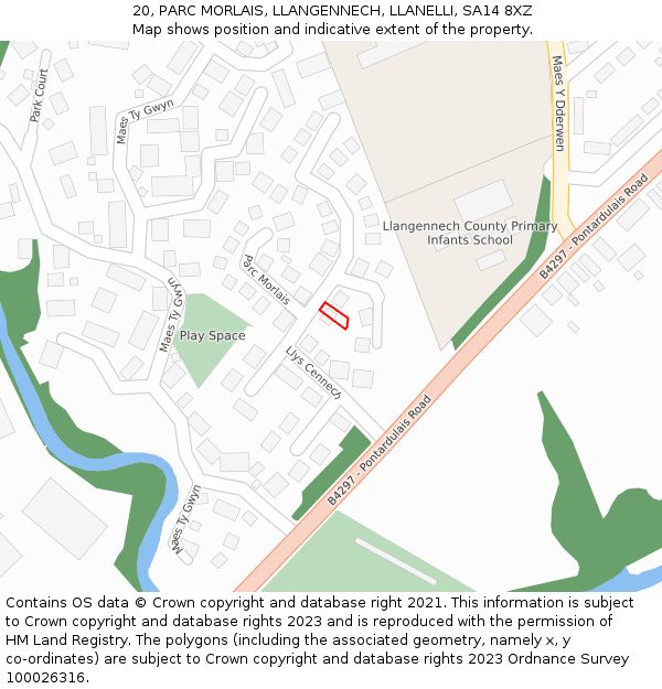 20, PARC MORLAIS, LLANGENNECH, LLANELLI, SA14 8XZ: Location map and indicative extent of plot