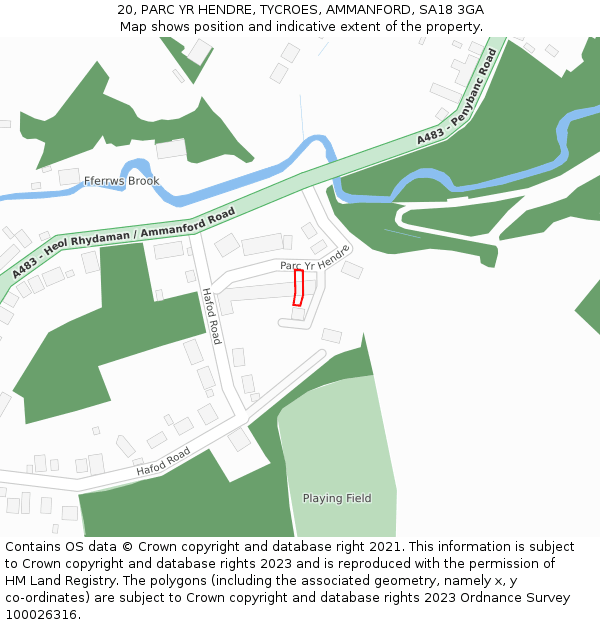 20, PARC YR HENDRE, TYCROES, AMMANFORD, SA18 3GA: Location map and indicative extent of plot