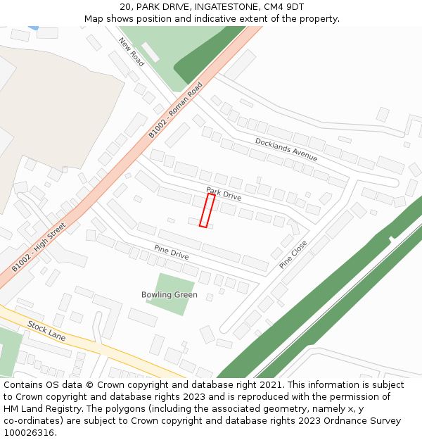 20, PARK DRIVE, INGATESTONE, CM4 9DT: Location map and indicative extent of plot