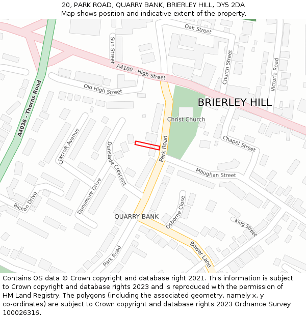 20, PARK ROAD, QUARRY BANK, BRIERLEY HILL, DY5 2DA: Location map and indicative extent of plot