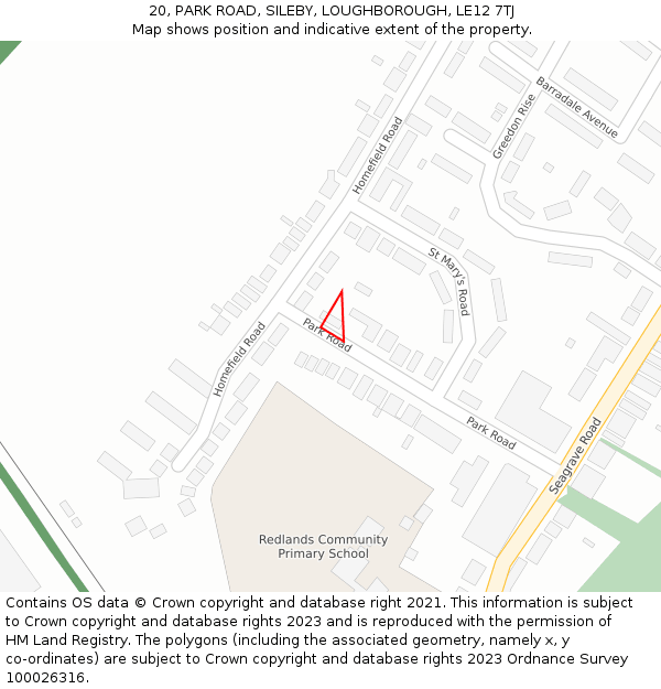 20, PARK ROAD, SILEBY, LOUGHBOROUGH, LE12 7TJ: Location map and indicative extent of plot