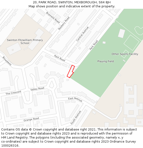 20, PARK ROAD, SWINTON, MEXBOROUGH, S64 8JH: Location map and indicative extent of plot