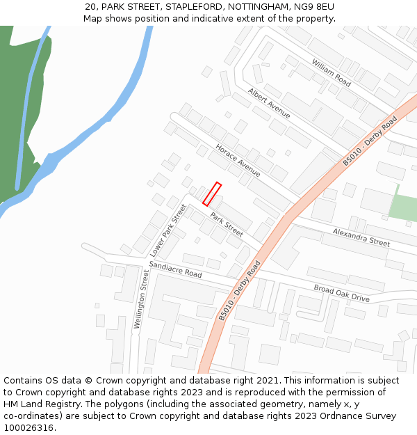 20, PARK STREET, STAPLEFORD, NOTTINGHAM, NG9 8EU: Location map and indicative extent of plot