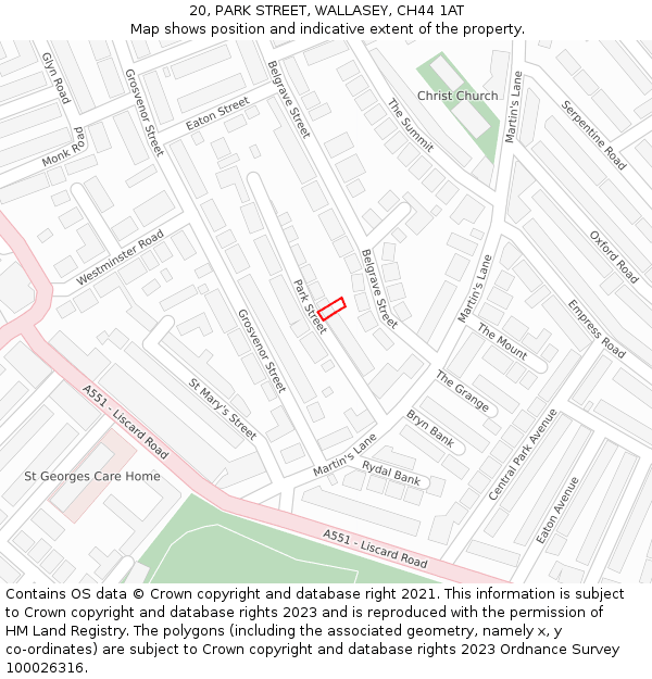 20, PARK STREET, WALLASEY, CH44 1AT: Location map and indicative extent of plot