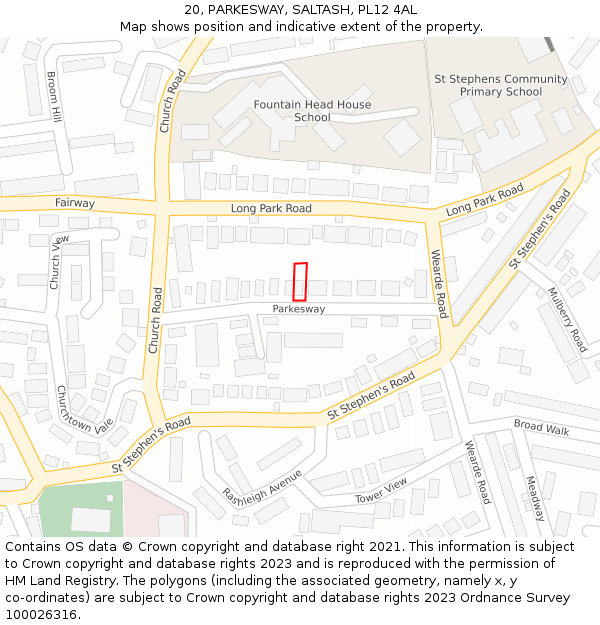 20, PARKESWAY, SALTASH, PL12 4AL: Location map and indicative extent of plot