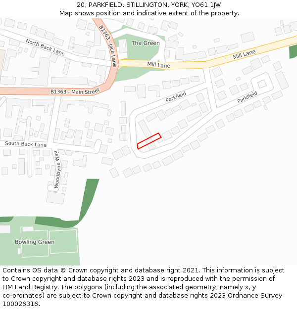 20, PARKFIELD, STILLINGTON, YORK, YO61 1JW: Location map and indicative extent of plot