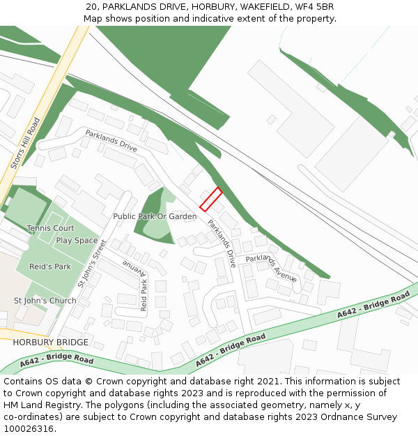 20, PARKLANDS DRIVE, HORBURY, WAKEFIELD, WF4 5BR: Location map and indicative extent of plot