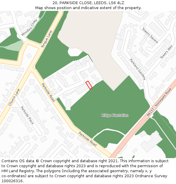 20, PARKSIDE CLOSE, LEEDS, LS6 4LZ: Location map and indicative extent of plot