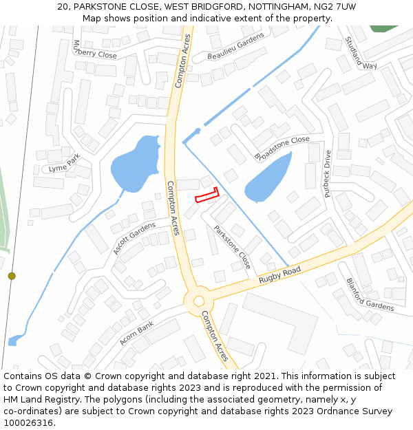 20, PARKSTONE CLOSE, WEST BRIDGFORD, NOTTINGHAM, NG2 7UW: Location map and indicative extent of plot