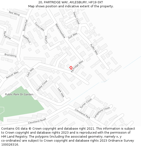 20, PARTRIDGE WAY, AYLESBURY, HP19 0XT: Location map and indicative extent of plot