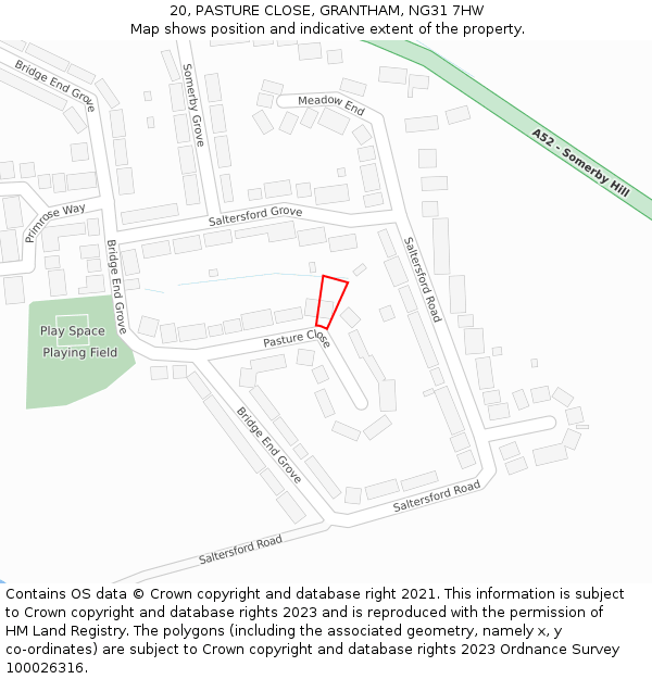 20, PASTURE CLOSE, GRANTHAM, NG31 7HW: Location map and indicative extent of plot