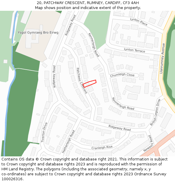 20, PATCHWAY CRESCENT, RUMNEY, CARDIFF, CF3 4AH: Location map and indicative extent of plot