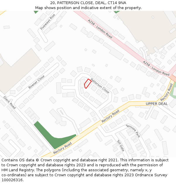 20, PATTERSON CLOSE, DEAL, CT14 9NA: Location map and indicative extent of plot