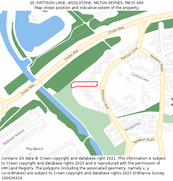 20, PATTISON LANE, WOOLSTONE, MILTON KEYNES, MK15 0AX: Location map and indicative extent of plot